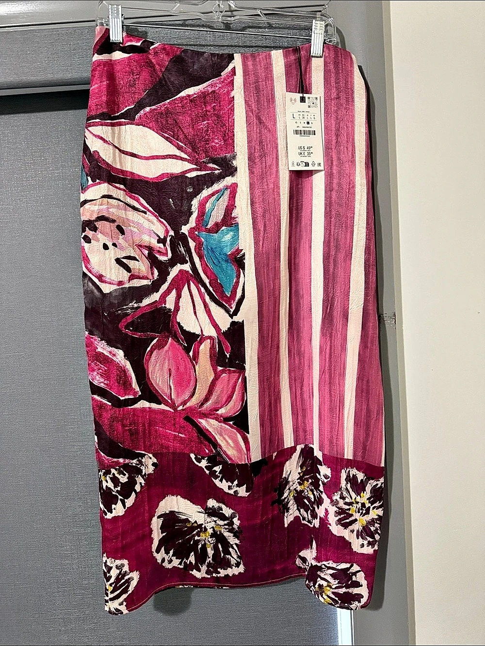 Zara Floral Midi Skirt in Pink & Purple NWT